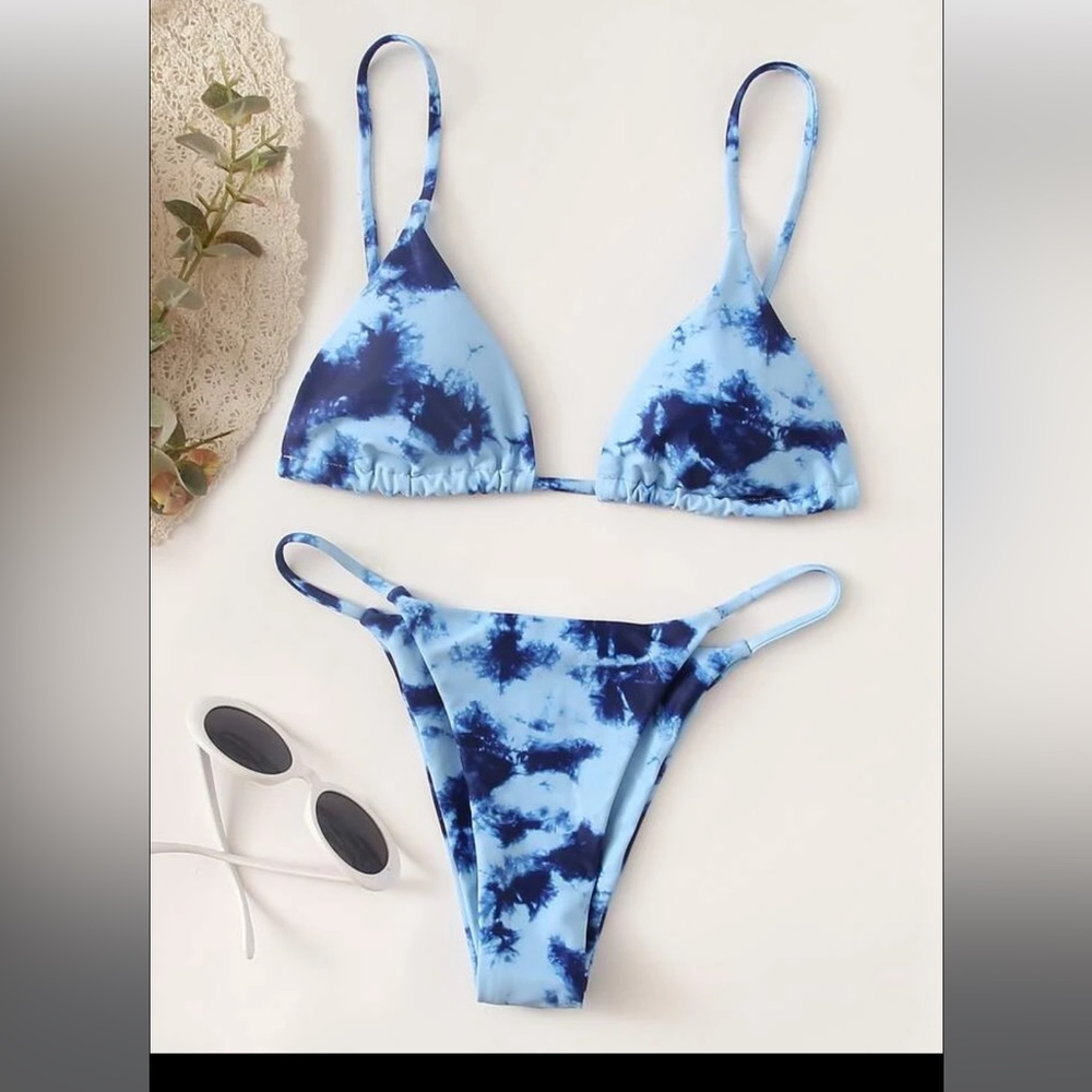 Shein blue tie dye string bikini